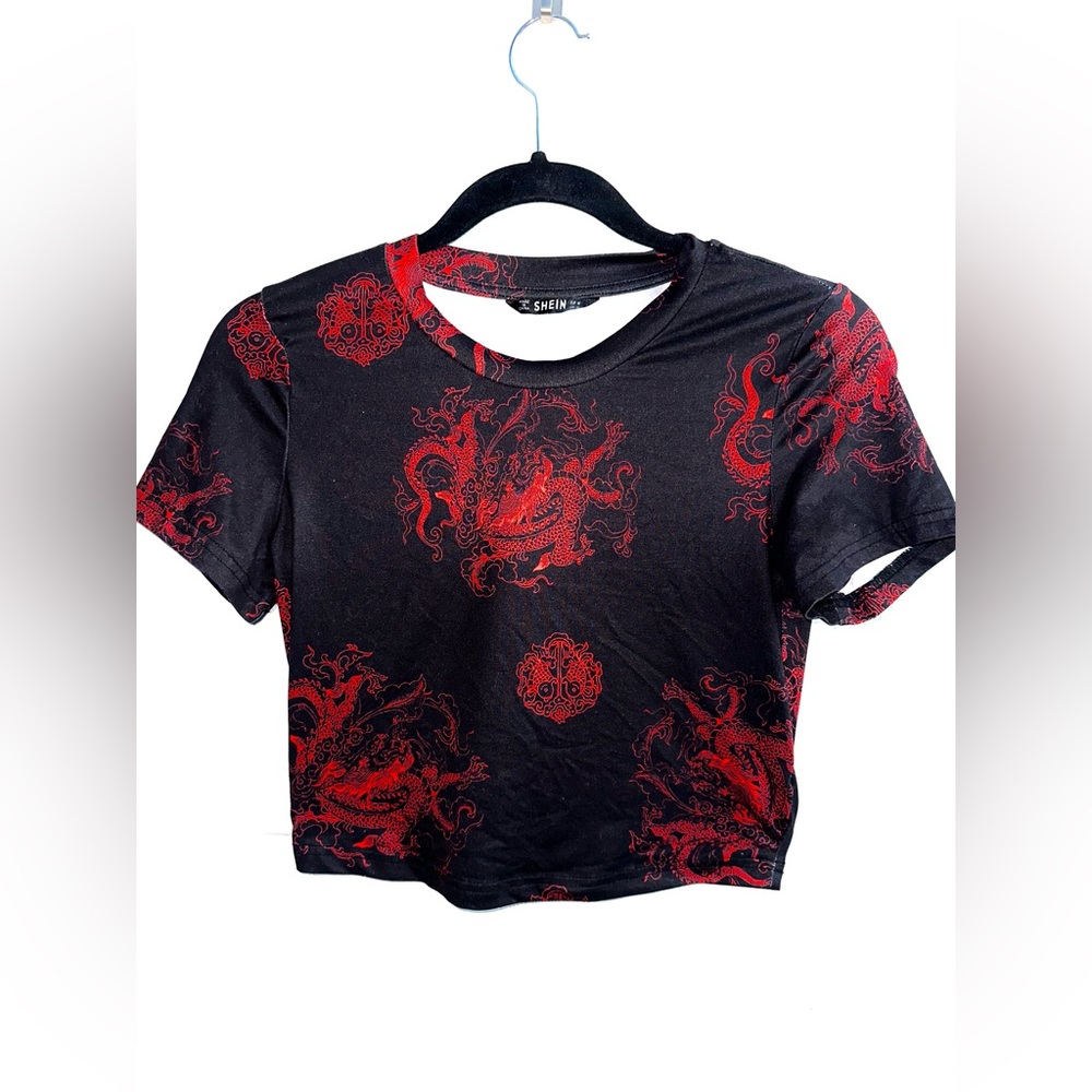 Red and black dragon crop top
